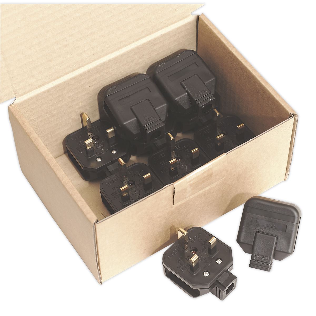 Sealey PL/13/3 Black 13A heavy-Duty Plug Pack of 10