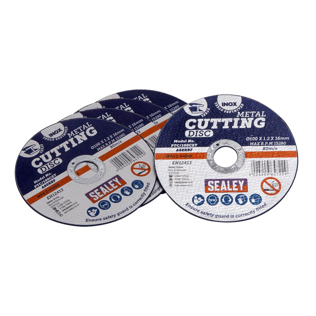 Sealey PTC/100CET5 Cutting Disc Ø100 x 1.2mm Ø16mm Bore Pack of 5