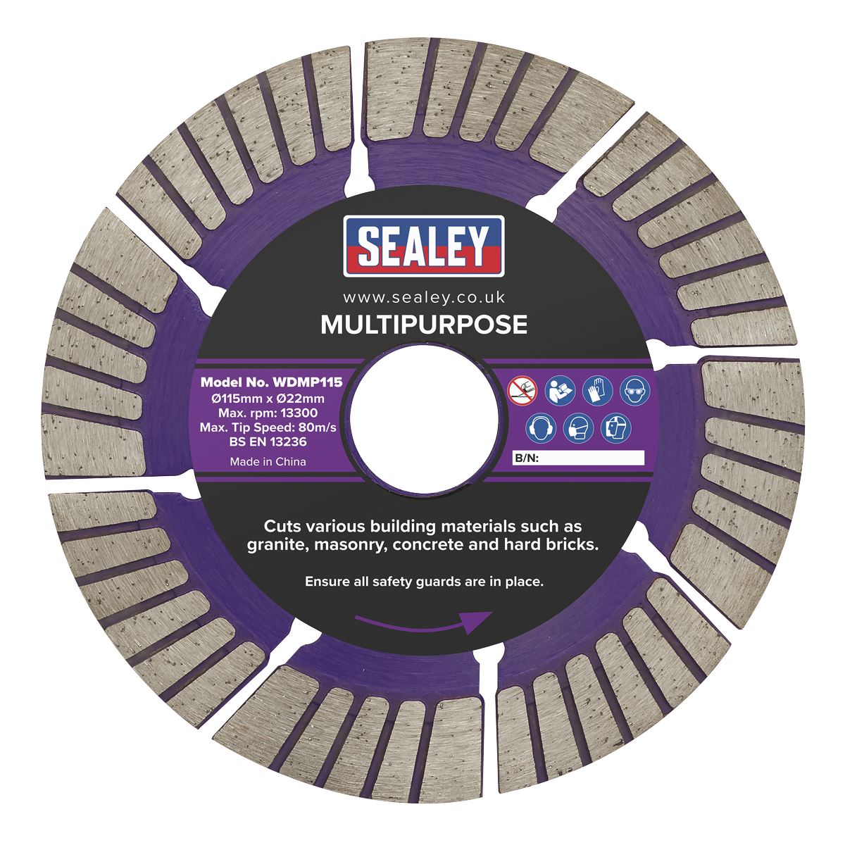 Sealey WDMP115 Cutting Disc Multipurpose Dry/Wet Use Ø115mm