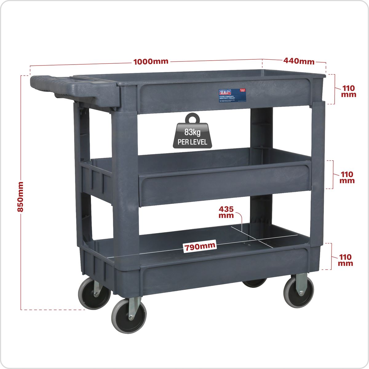 Sealey CX203 Trolley 3-Level Composite Heavy-Duty