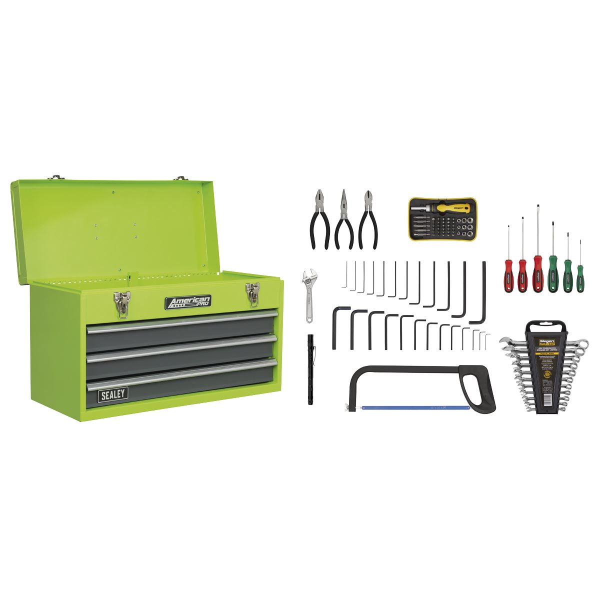 Sealey AP9243BBHVCOM 3 Drawer Portable Tool Chest with Ball-Bearing Slides & 93pc Tool Kit