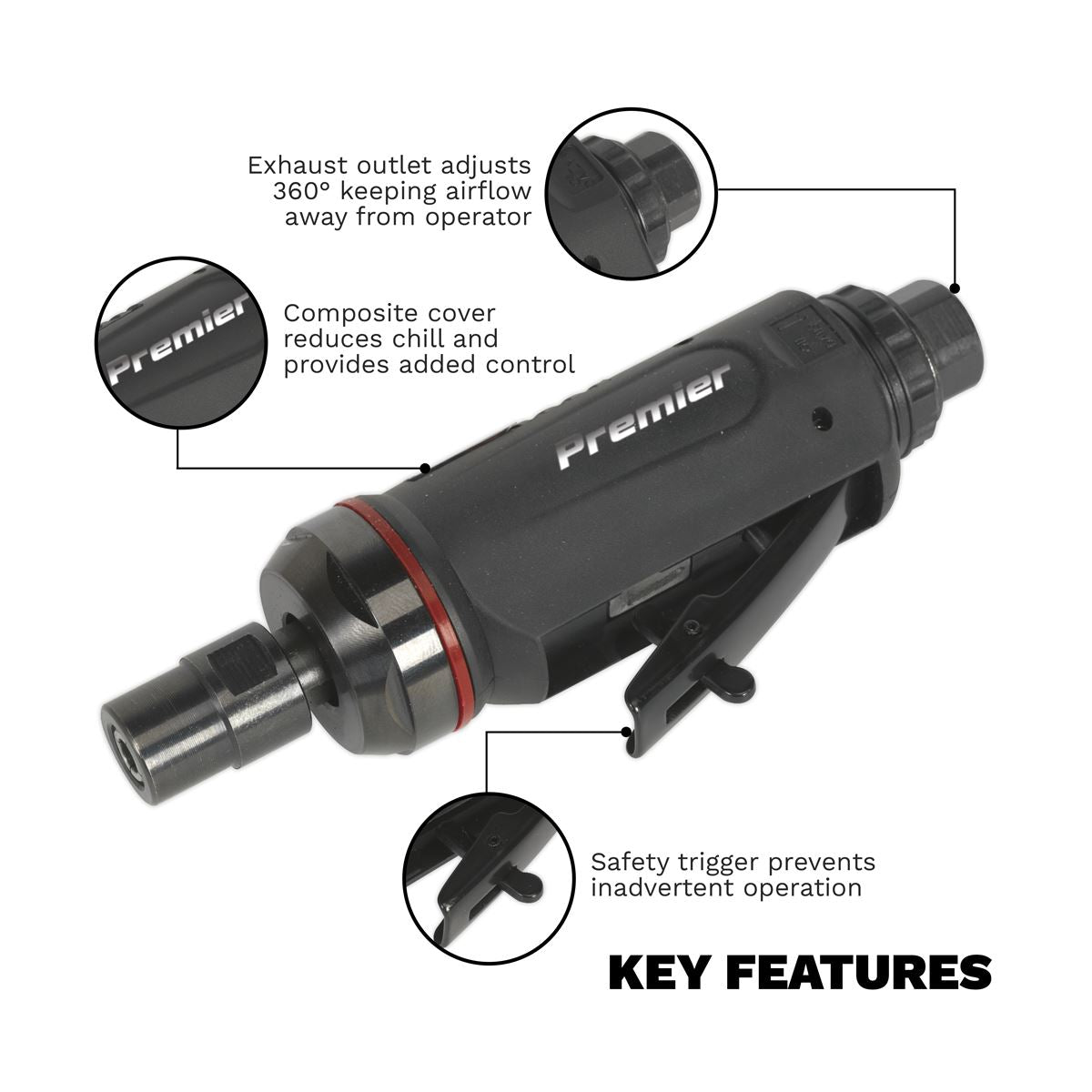 Sealey SA652 Air Die Grinder Midi Size Straight Premier