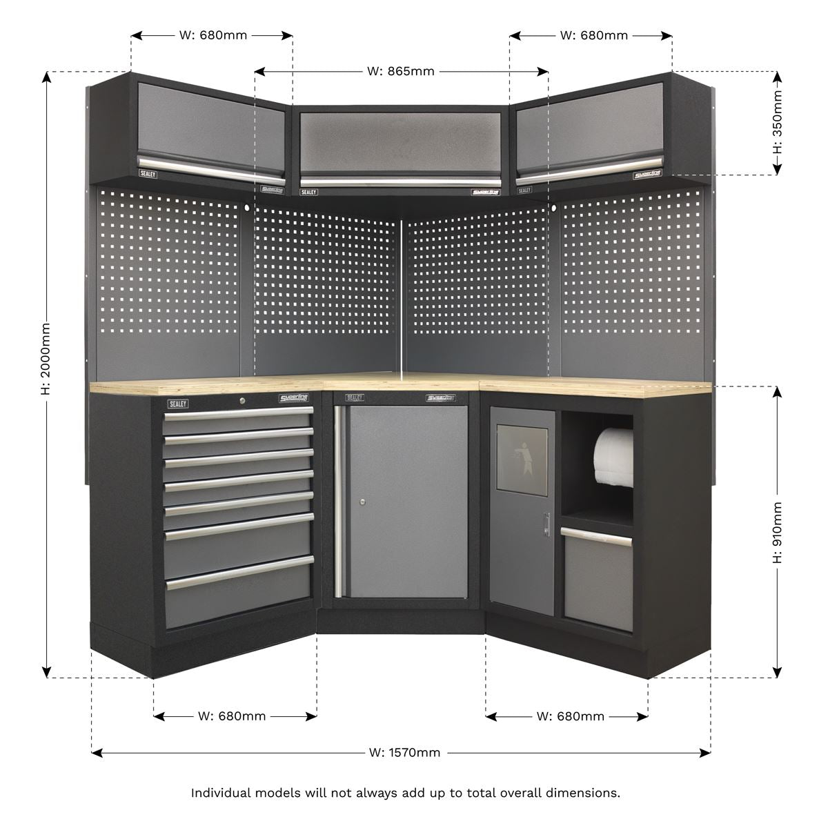 Sealey APMSSTACK08W Superline PRO® 1.6m Corner Storage System - Wood Worktop