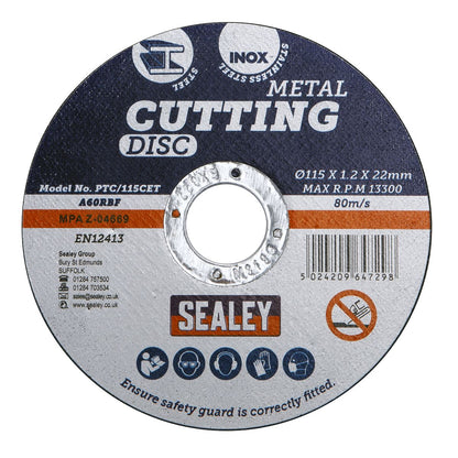 Sealey PTC/115CET100 Cutting Disc Pack of 100 Ø115 x 1.2mm Ø22mm Bore