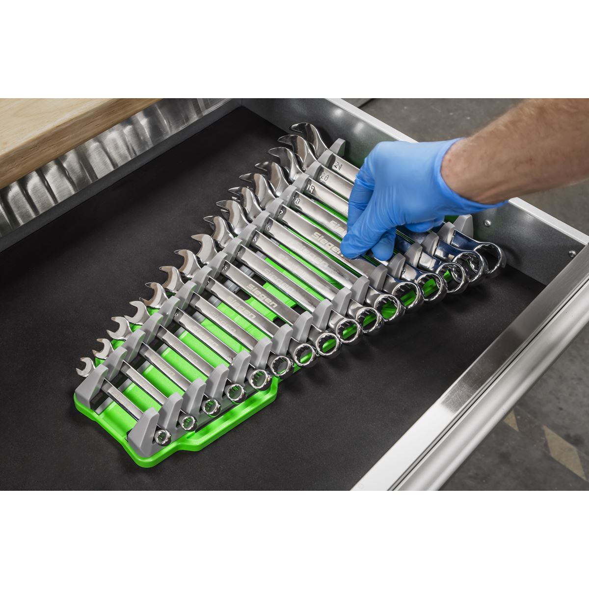 Sealey WR11HV Reversible Spanner Rack 16pc Hi-Vis Green