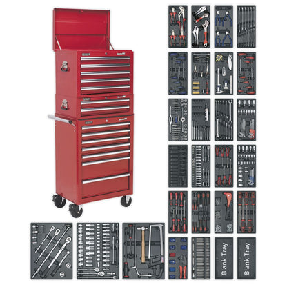 Sealey SPTCOMBO1 Tool Chest Combination 14 Drawer with Ball-Bearing Slides - Red & 1179pc Tool Kit