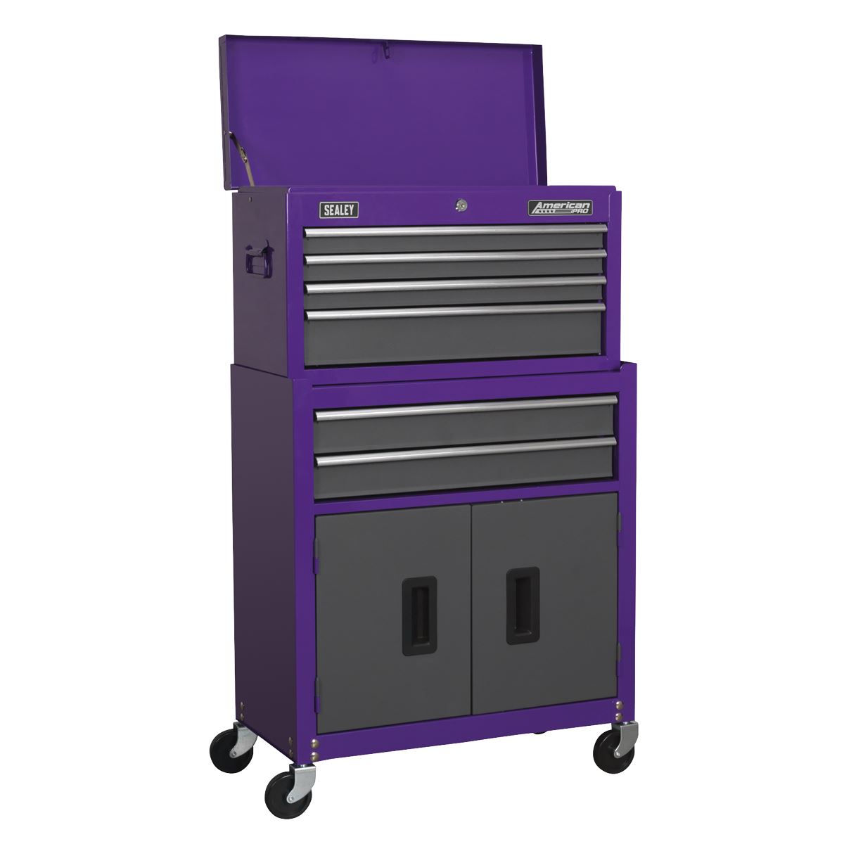 Sealey AP2200COMBOCP Topchest & Rollcab Combination 6 Drawer with Ball-Bearing Slides - Purple/Grey & 170pc Tool Kit