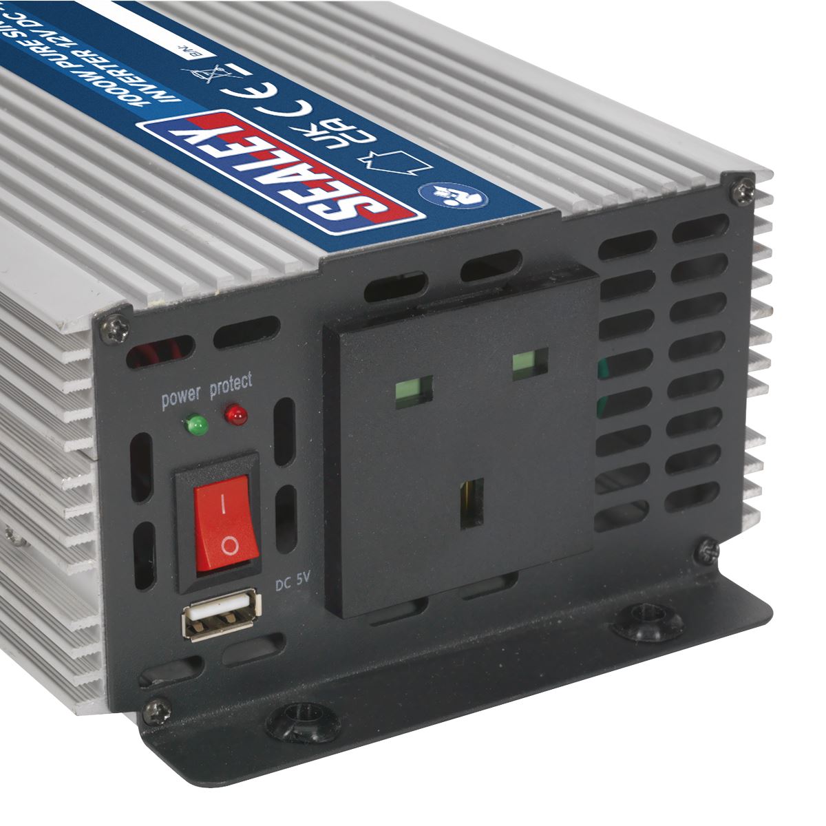 Sealey PSI1000 Power Inverter Pure Sine Wave 1000W 12V DC - 230V ~ 50Hz