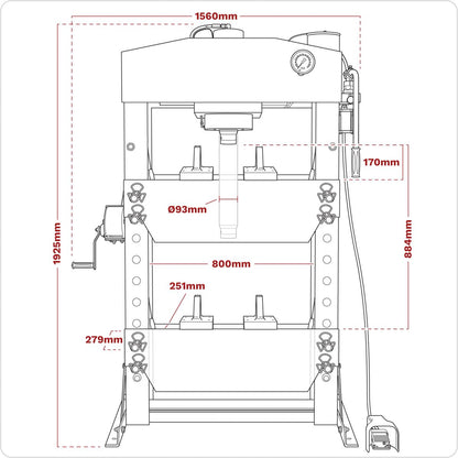 Sealey YK759FAH Premier Air/Hydraulic Floor Type Press with Foot Pedal 75 Tonne