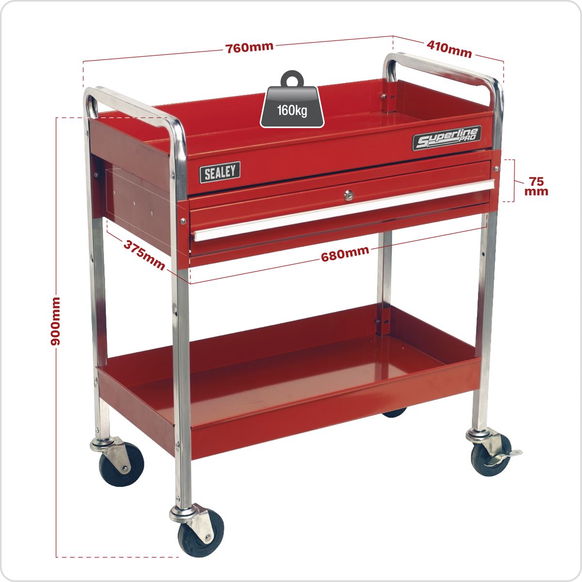 Sealey CX101D Trolley 2-Level Heavy-Duty with Lockable Drawer