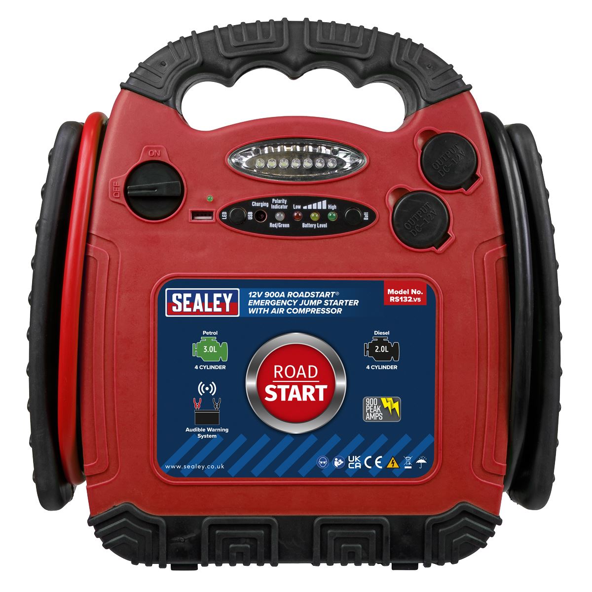 Sealey RS132 RoadStart® Emergency Jump Starter with Air Compressor 12V 900 Peak Amps