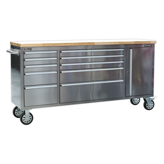 Sealey AP7210SS Mobile Tool Cabinet Stainless Steel 10 Drawer