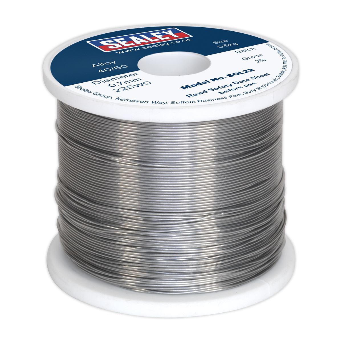 Sealey SOL22 Solder Wire Quick Flow 2% 0.7mm/22SWG 40/60.5kg Reel