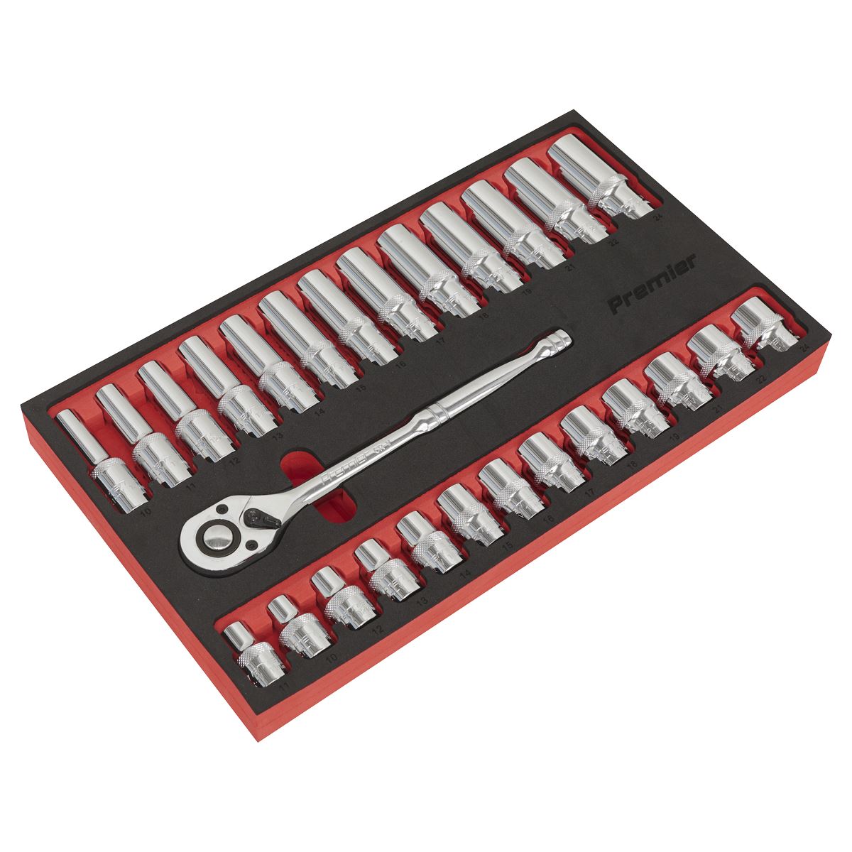 Sealey AK66723 Ratchet Wrench & Socket Set 27pc 1/2"Sq Drive