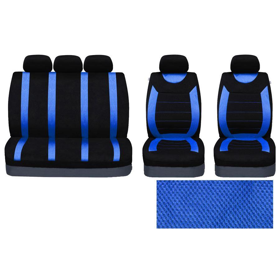 Universal Car Black & Blue Seat Covers Washable Airbag Safe Carnaby 8 Piece Set