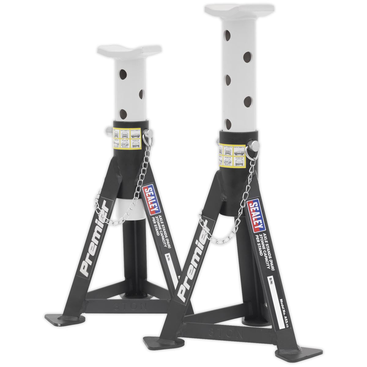 Sealey AS3 Premier Axle Stands (Pair) 3 Tonne Capacity per Stand - White