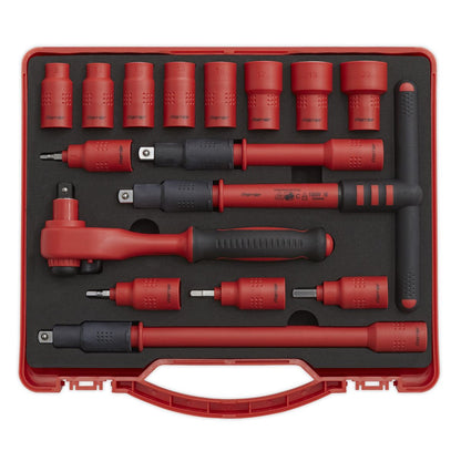 Sealey AK7940 Insulated Socket Set 16pc 3/8"Sq Drive 6pt WallDrive® VDE Approved