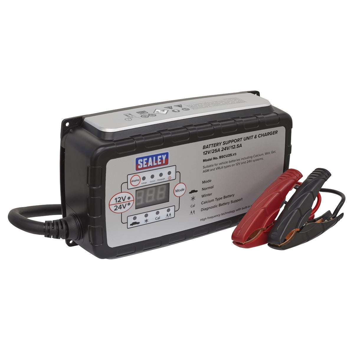 Sealey BSCU25 Battery Support Unit & Charger 12V-25A/24V-12.5A