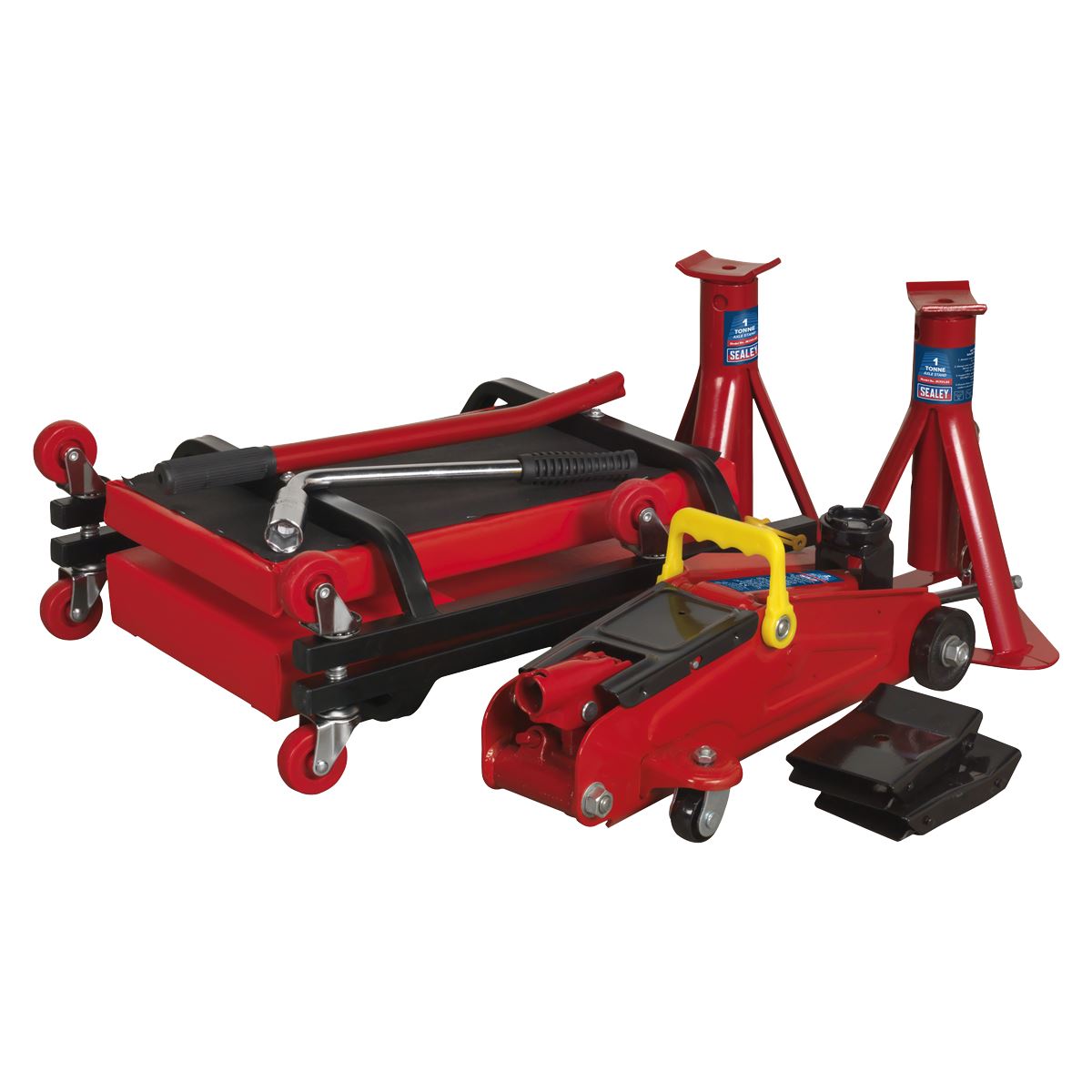 Sealey JKIT01 Lifting Kit (Inc Jack Axle Stands Creeper Chocks & Wrench) 5pc - 2 Tonne