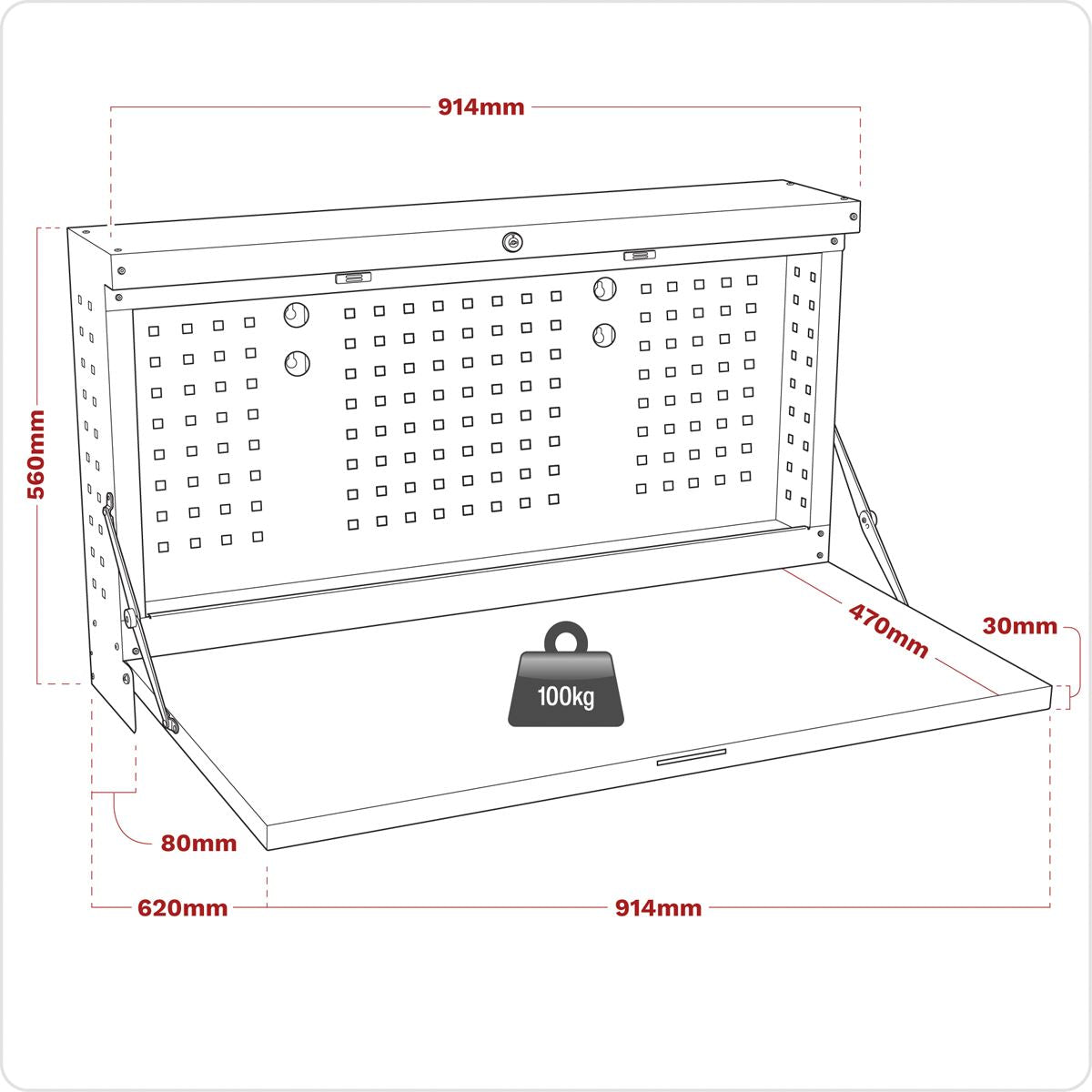 Sealey APWMW01 Wall Mounted Foldable Workbench 900mm