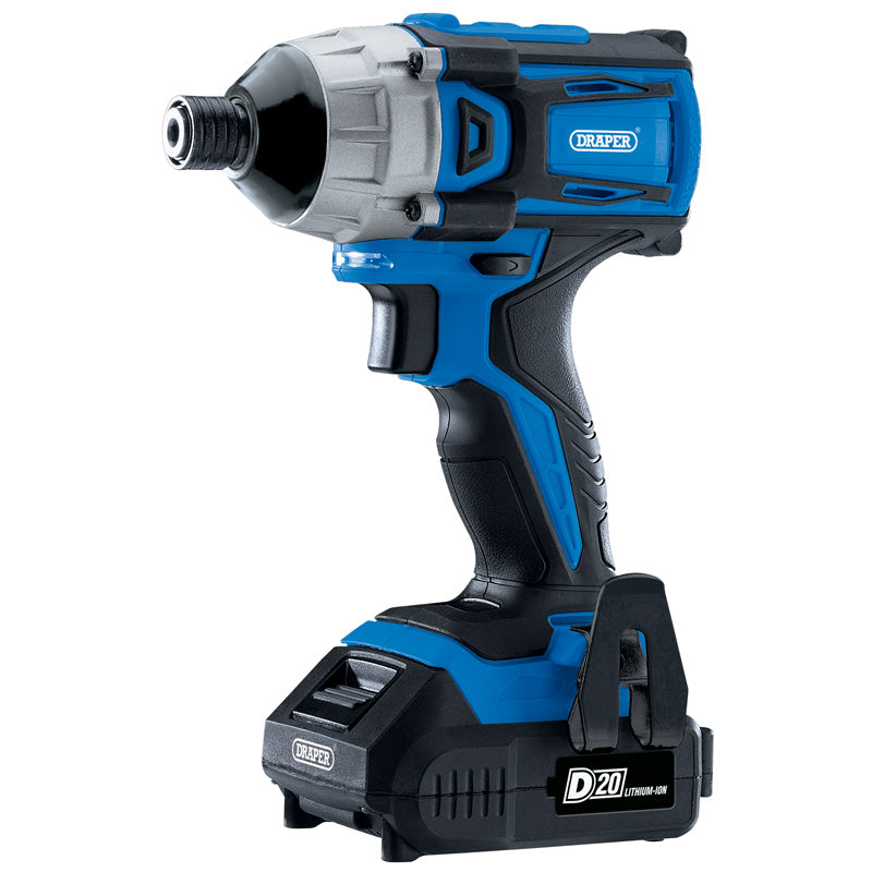 Draper 86958 D20 20V Brushless 1/4" Impact Driver with 2 x 2.0Ah Batteries and Charger 180Nm