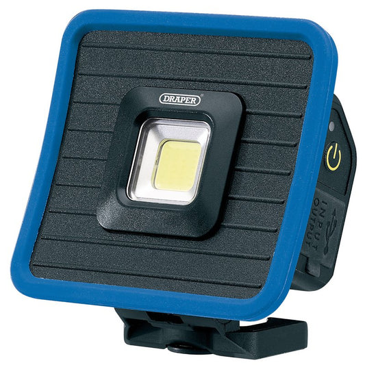 Draper 88595 COB LED Rechargeable Mini Flood Light and Power Bank with Magnetic Base and Hanging Hook 10W 1000 Lumens Blue USB-C Cable Supplied