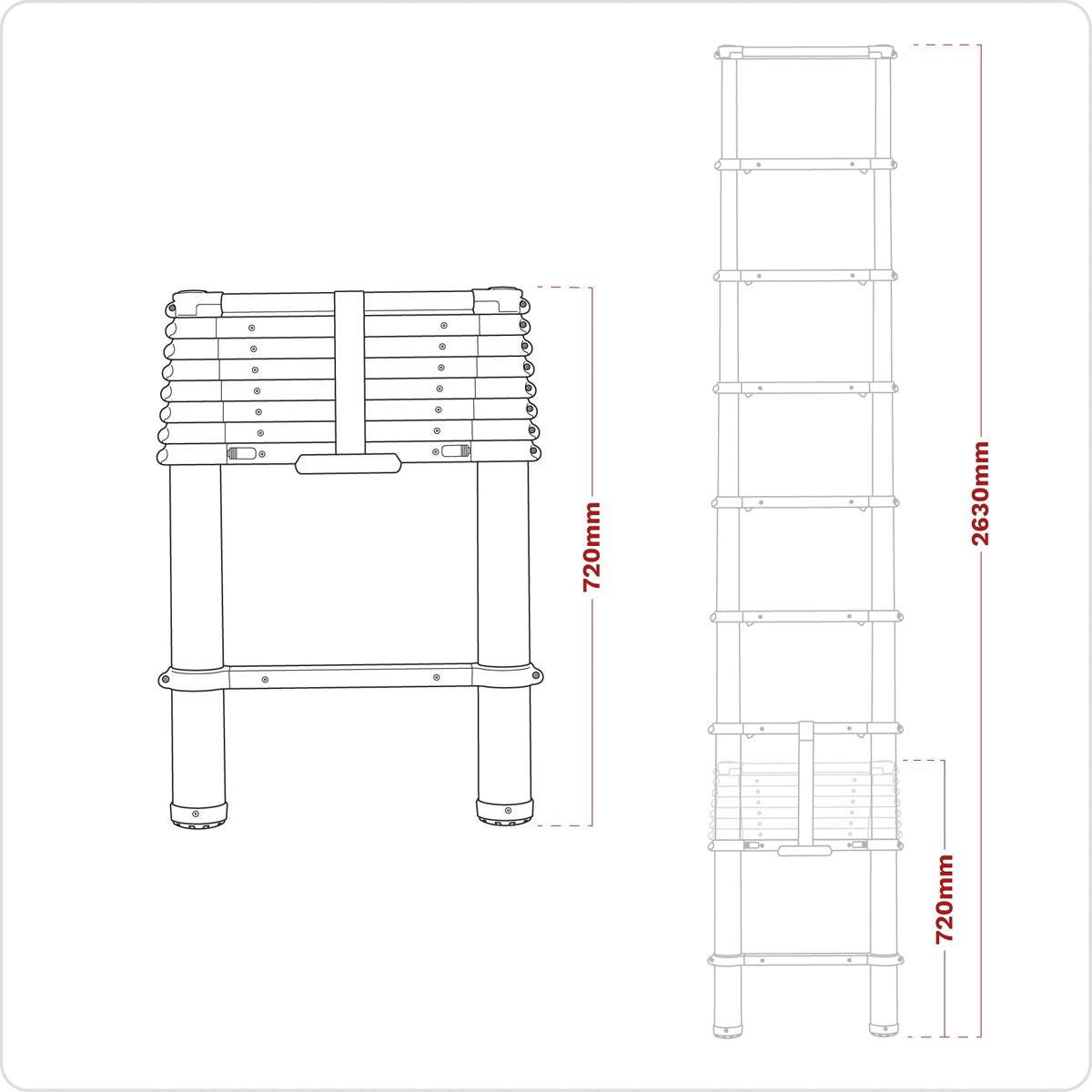 Sealey ATL09 Aluminium Telescopic Ladder 9-Tread EN 131