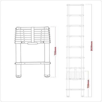 Sealey ATL09 Aluminium Telescopic Ladder 9-Tread EN 131