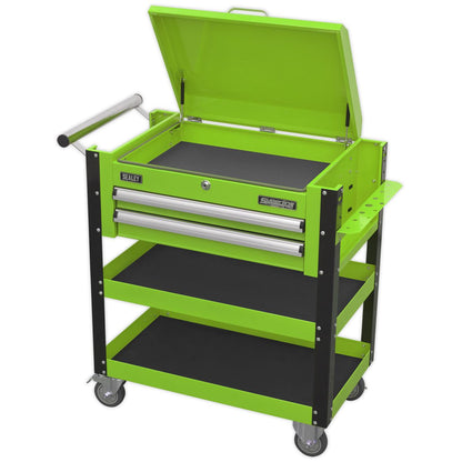 Sealey AP760MHV Heavy-Duty Mobile Tool & Parts Trolley 2 Drawers & Lockable Top - Green