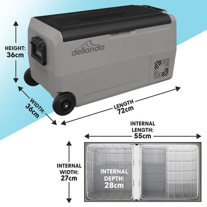 Dellonda DL13 36L Portable Dual Zone Compressor Car Camping Fridge / Freezer 12/24V