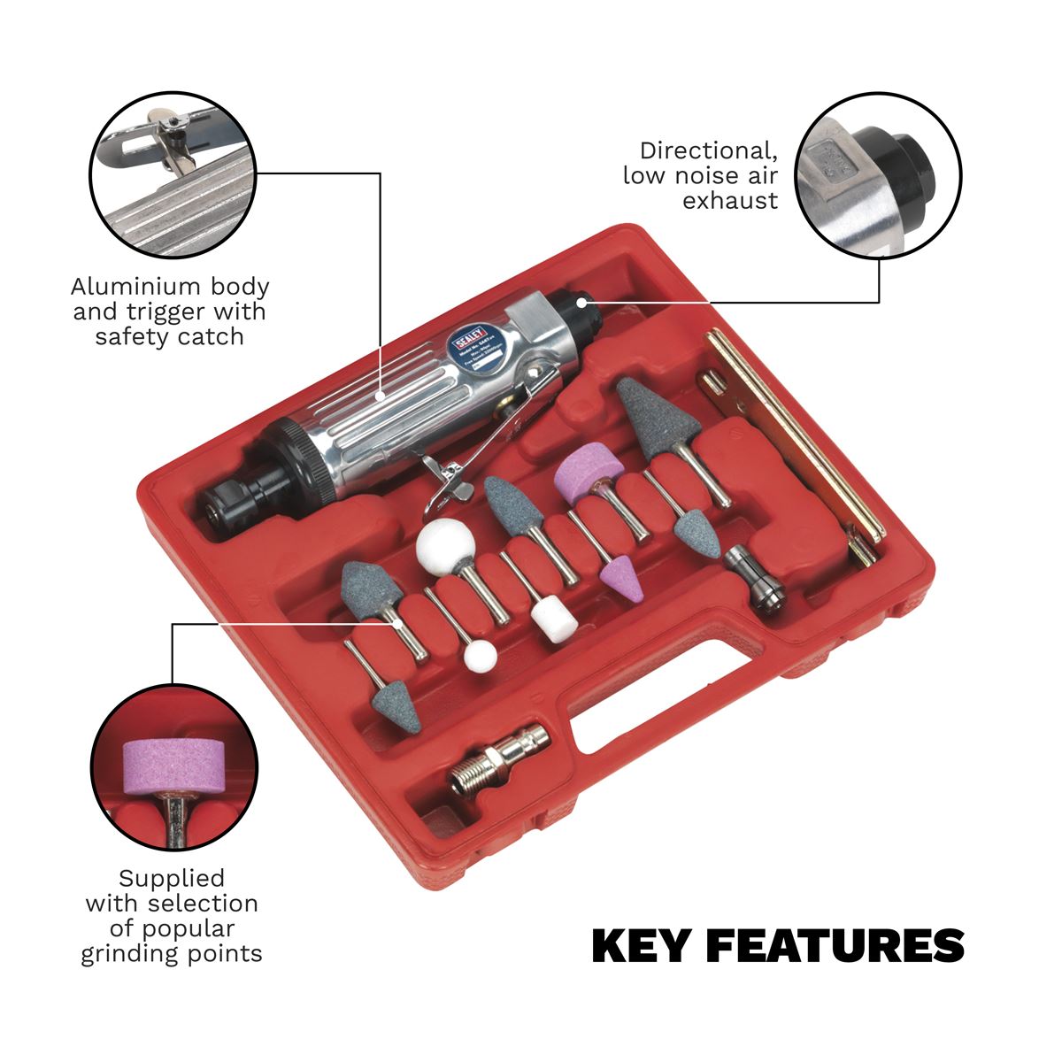 Sealey SA67 Air Die Grinder Kit 16pc