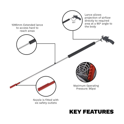 Sealey SA9248 Air Blow Gun - Side Outlet 1095mm with 1/4"BSP Air Inlet