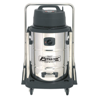 Sealey PC477 Vacuum Cleaner Industrial Wet & Dry 77L Stainless Steel Drum with Swivel Emptying 2400W