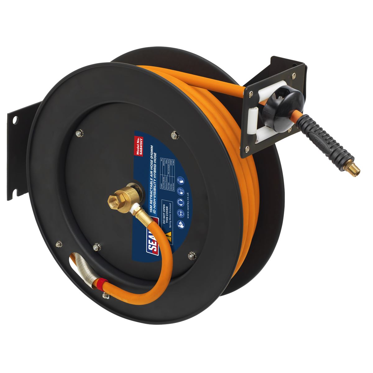 Sealey SA841HY Retractable Metal Reel 15m Ø10mm ID High-Visibility Hybrid Air Hose