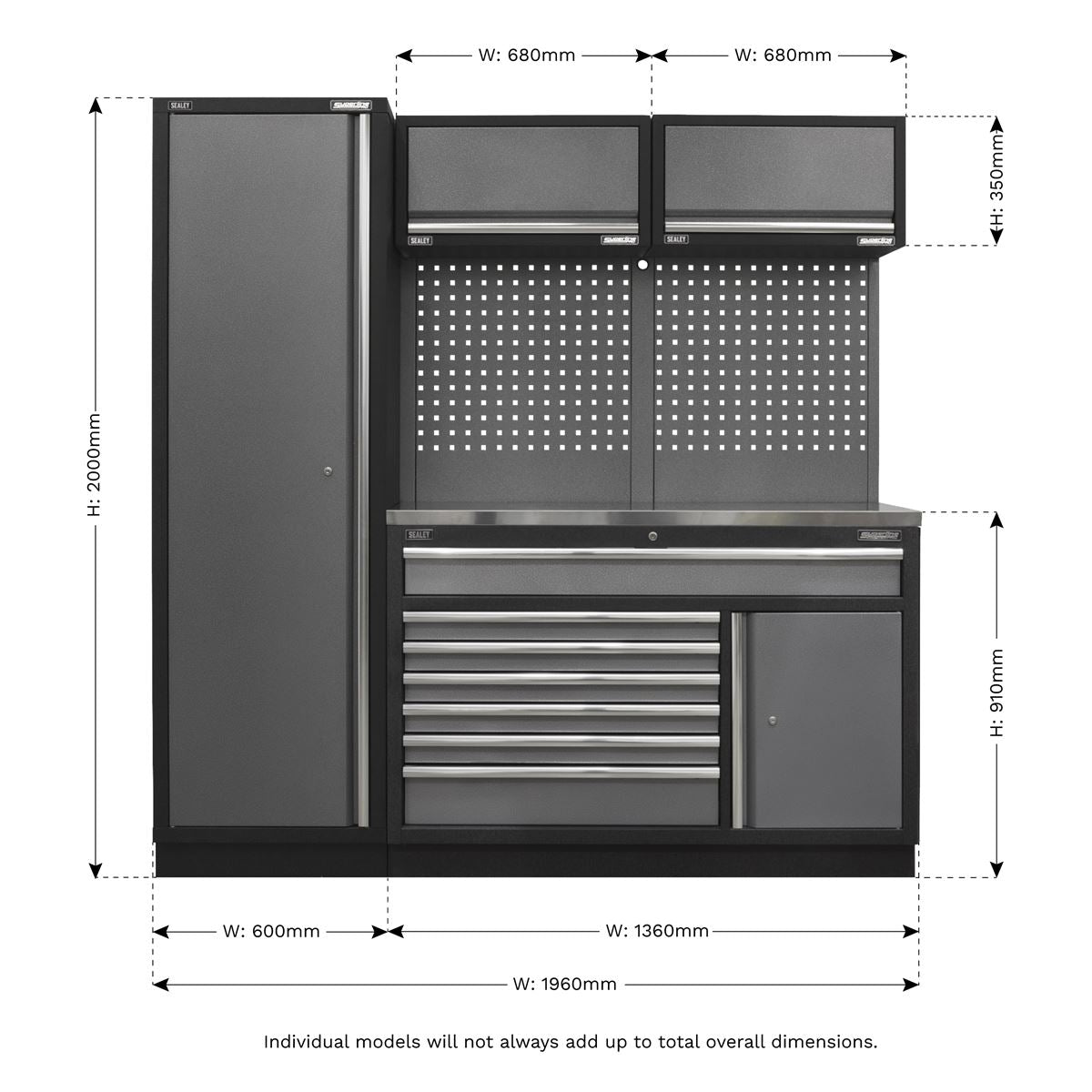 Sealey APMSSTACK09SS Superline PRO® 1.96m Storage System - Stainless Steel Worktop