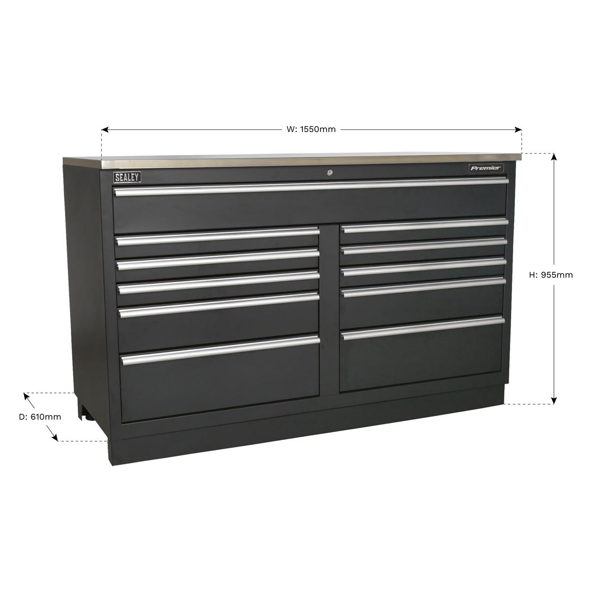 Sealey APMS04 Modular Floor Cabinet 11 Drawer 1550mm Heavy-Duty