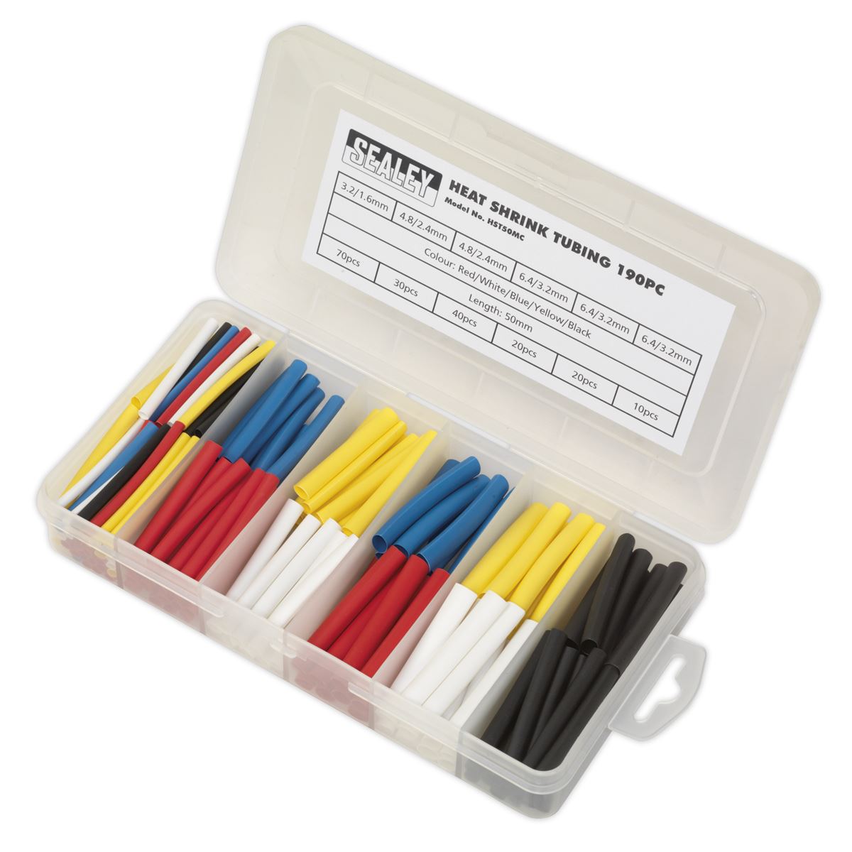 Sealey HST50MC Heat Shrink Tubing Assortment 190pc 50mm Mixed Colours