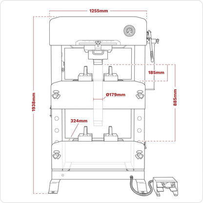 Sealey PPF100S Viking Floor Type Air/Hydraulic Press with Sliding Ram & Foot Pedal 100 Tonne