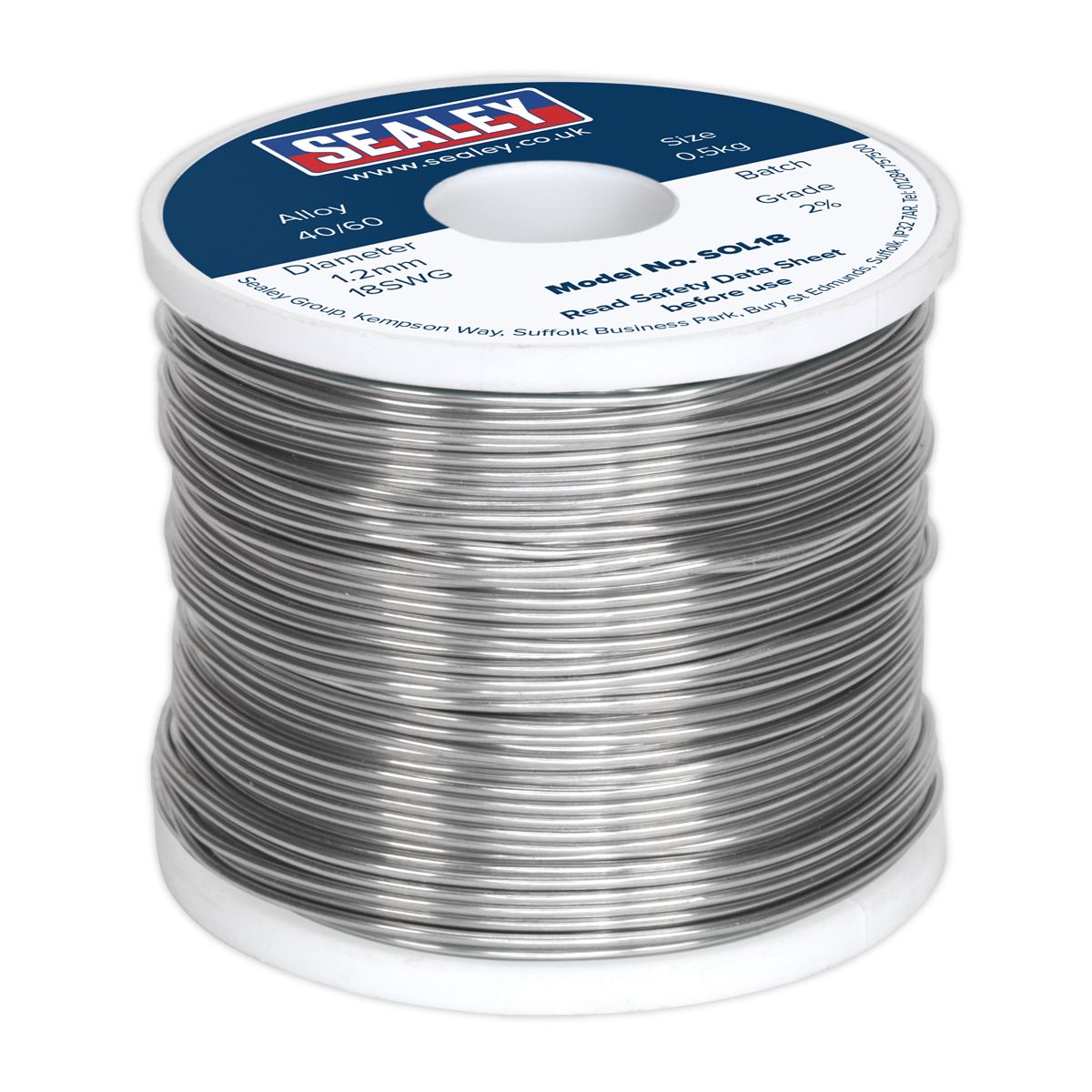 Sealey SOL18 Solder Wire Quick Flow 1.2mm/18SWG 40/60 0.5kg Reel