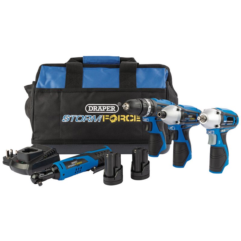 Draper 93446 Draper Storm Force® 10.8V Power Interchange 4 Piece Kit 2x 1.5Ah Batteries Charger and Bag
