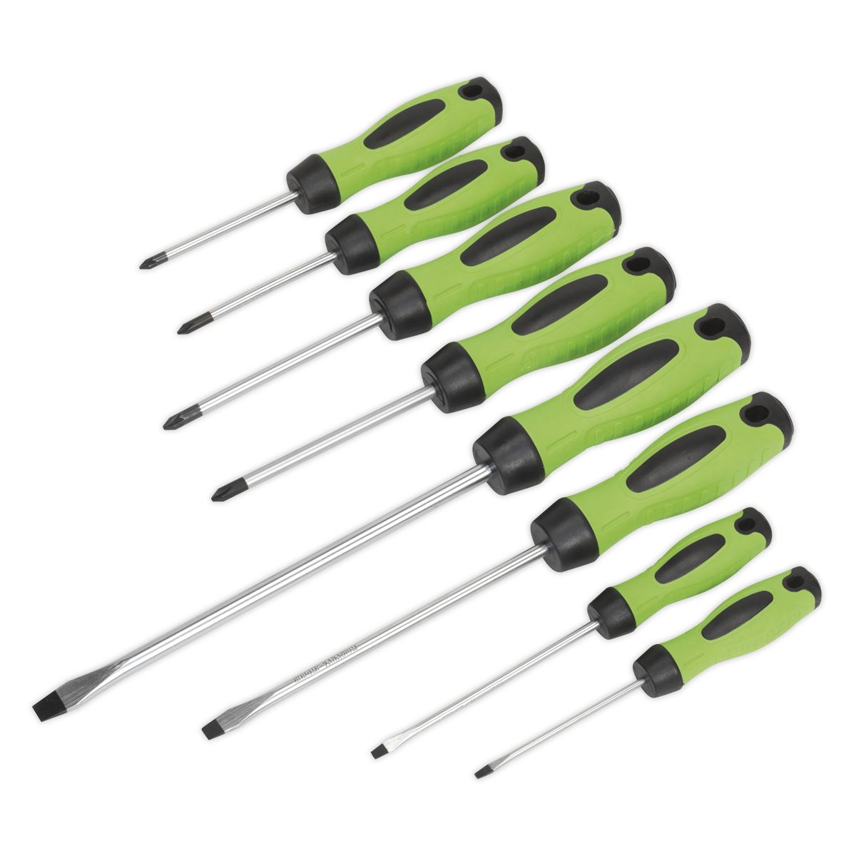 Sealey HV001 Screwdriver Set 8pc Hi-Vis Green