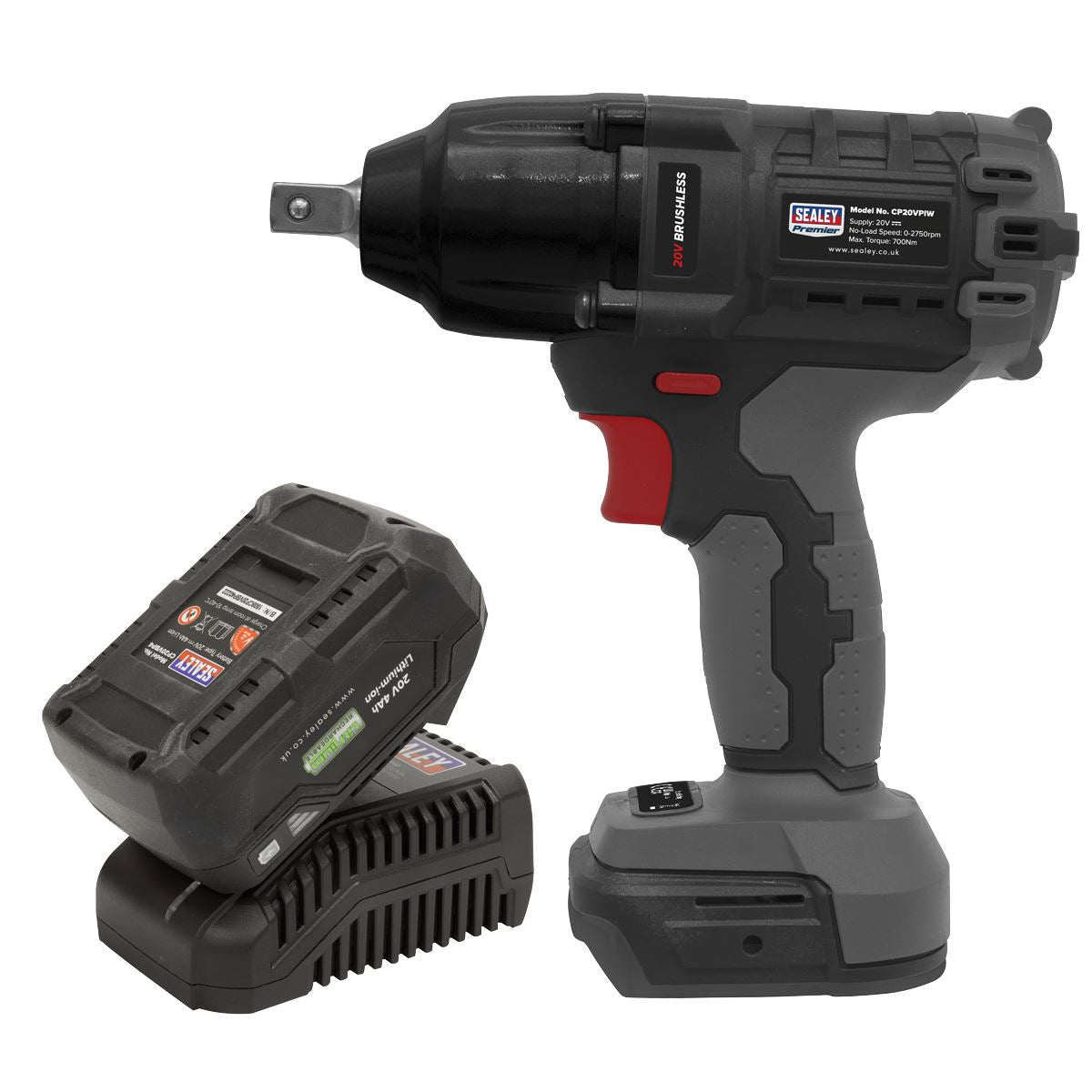 Sealey CP20VPIWKIT1 Brushless Impact Wrench Kit 1/2"Sq Drive 20V 4Ah SV20 Series