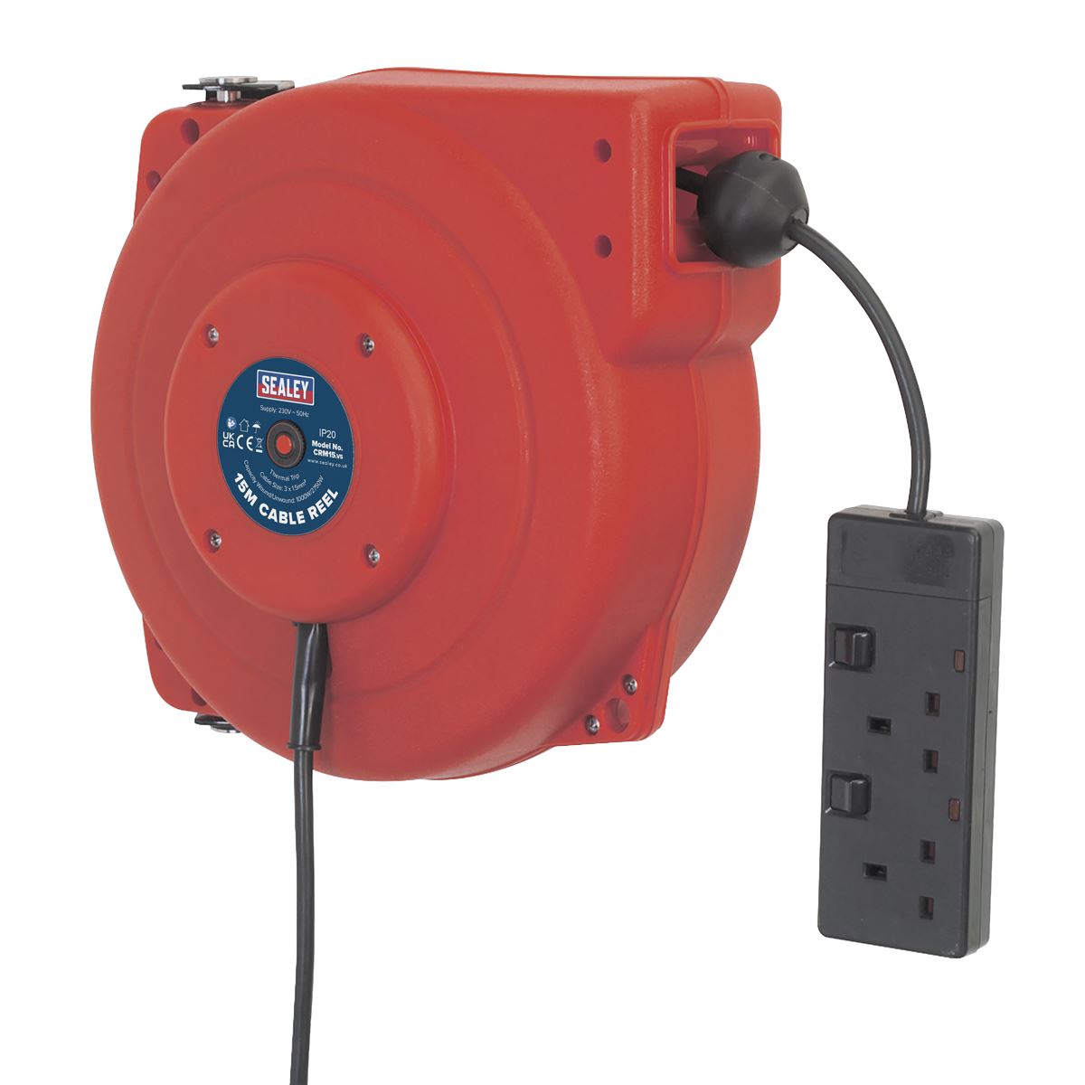 Sealey CRM15 Cable Reel System Retractable 15m 2 x 230V Socket