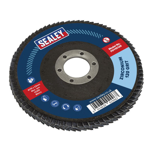 Sealey FD115120 Flap Disc Zirconium Ø115mm Ø22mm Bore 120Grit