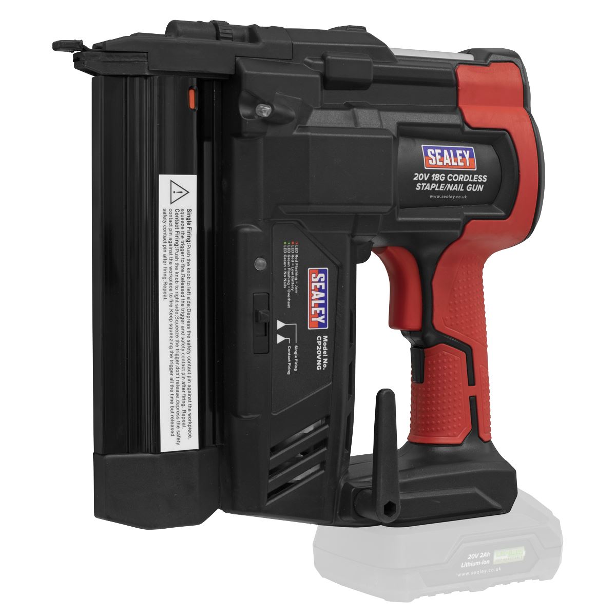 Sealey CP20VNGKIT Cordless Staple/Nail Gun Kit 18G 20V SV20 Series - 2 Batteries