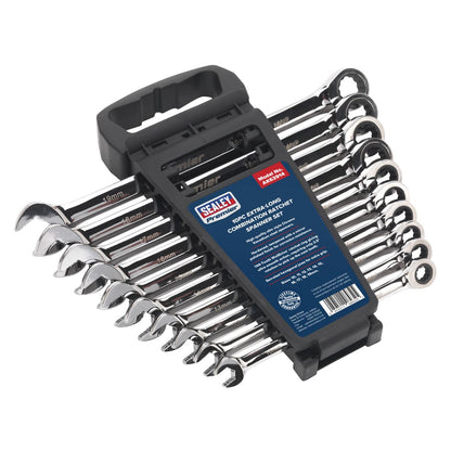 Sealey AK63914 Combination Ratchet Spanner Set 10pc Extra-Long Metric