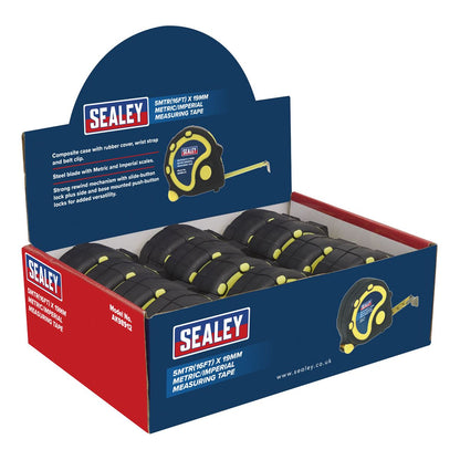 Sealey AK98912 Rubber Tape Measure 5m(16ft) x 19mm Metric/Imperial Display Box of 12