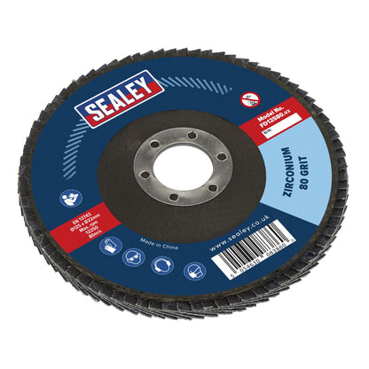 Sealey FD12580 Flap Disc Zirconium Ø125mm Ø22mm Bore 80Grit