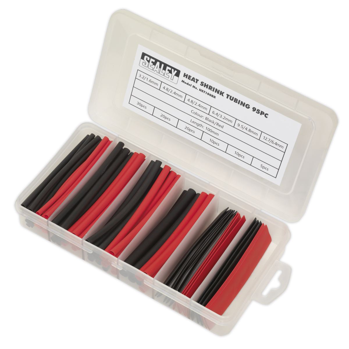 Sealey HST100BR Heat Shrink Tubing Assortment 95pc 100mm Black & Red