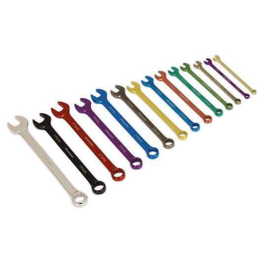 Sealey AK6314 Combination Spanner Set 14pc Multi-Coloured Metric